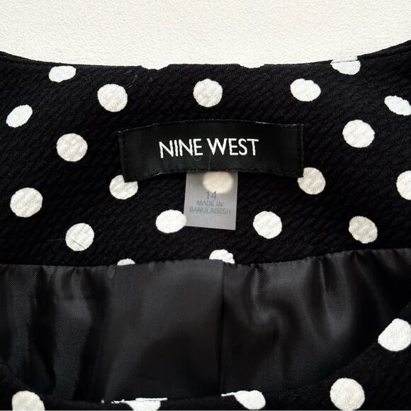 Nine West Blazer Jacket White Polka Dot Snap Front Crew Neck Blazer Size 14 - Picture 2 of 11